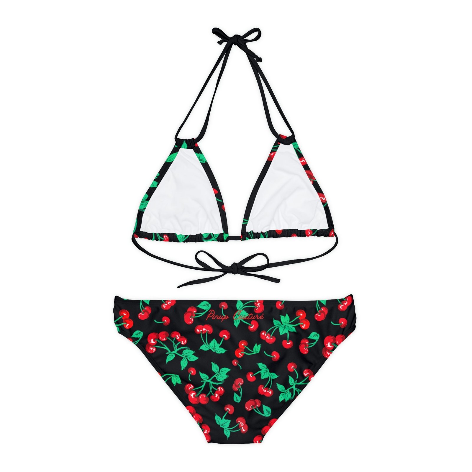 Alex Strappy Bikini Set in Black Vintage Cherry Print