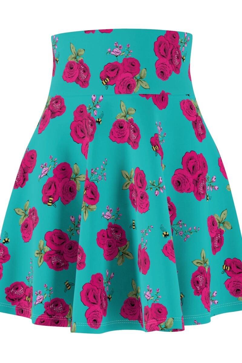 Louisa Turquoise Bee Floral Skater Skirt Swim Coverup