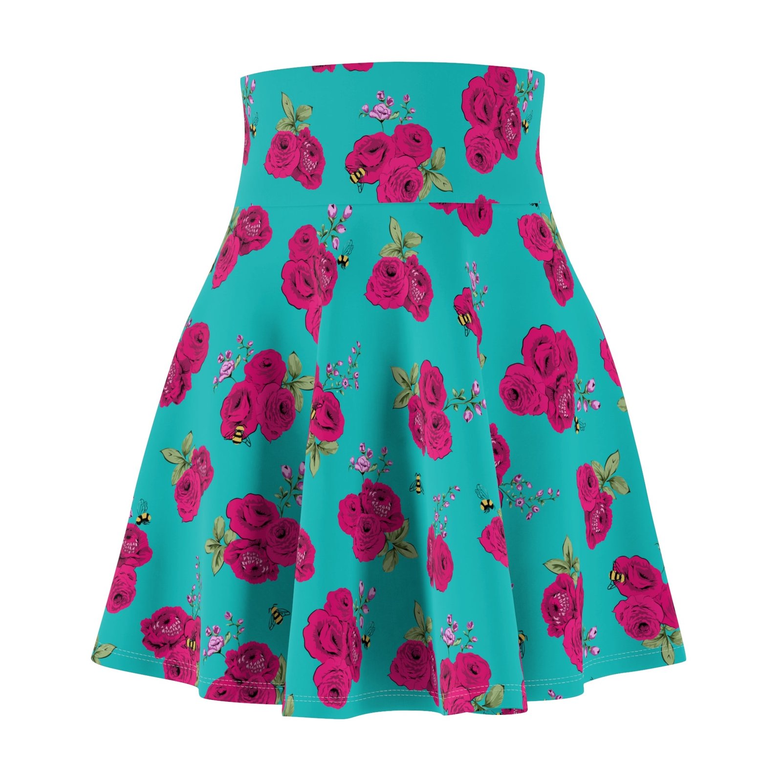 Louisa Turquoise Bee Floral Skater Skirt Swim Coverup