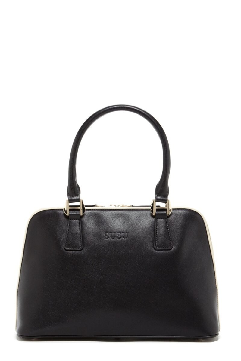 Melissa Saffiano Leather Satchel Bag Black