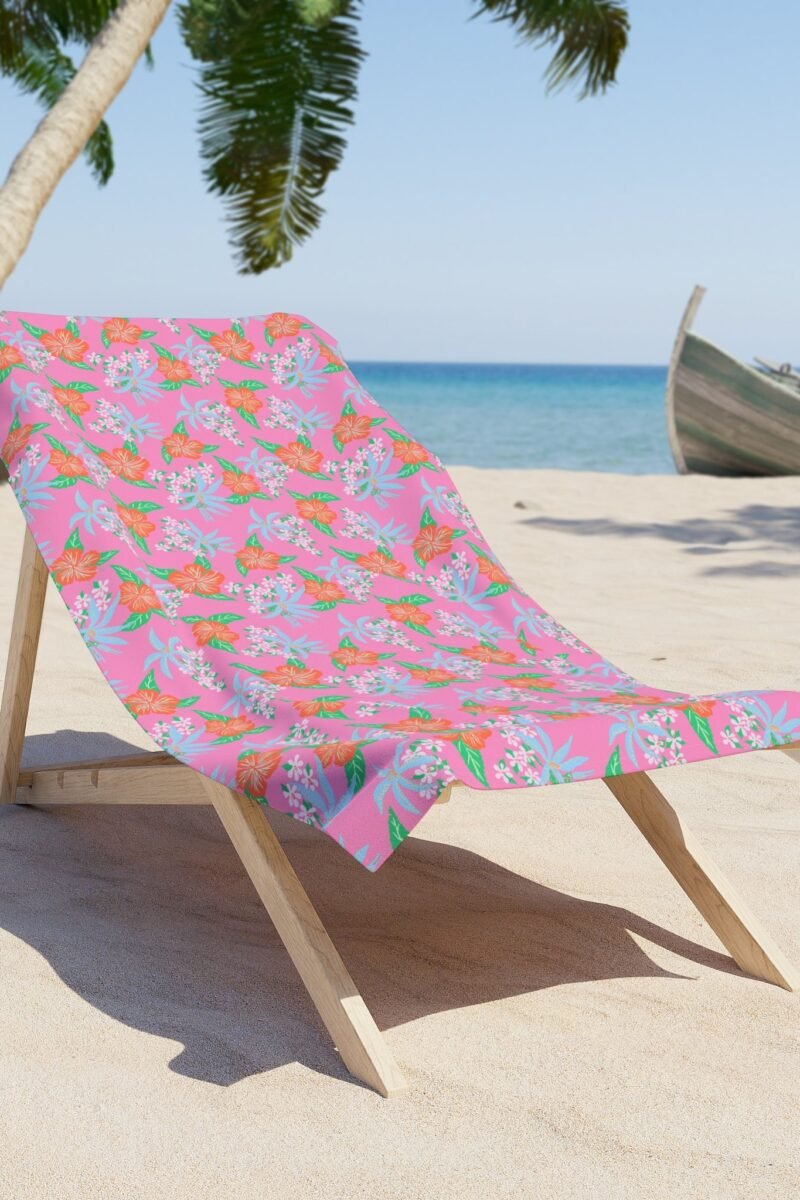 Arden Pink Tropical Hibiscus Beach & Bath Towel