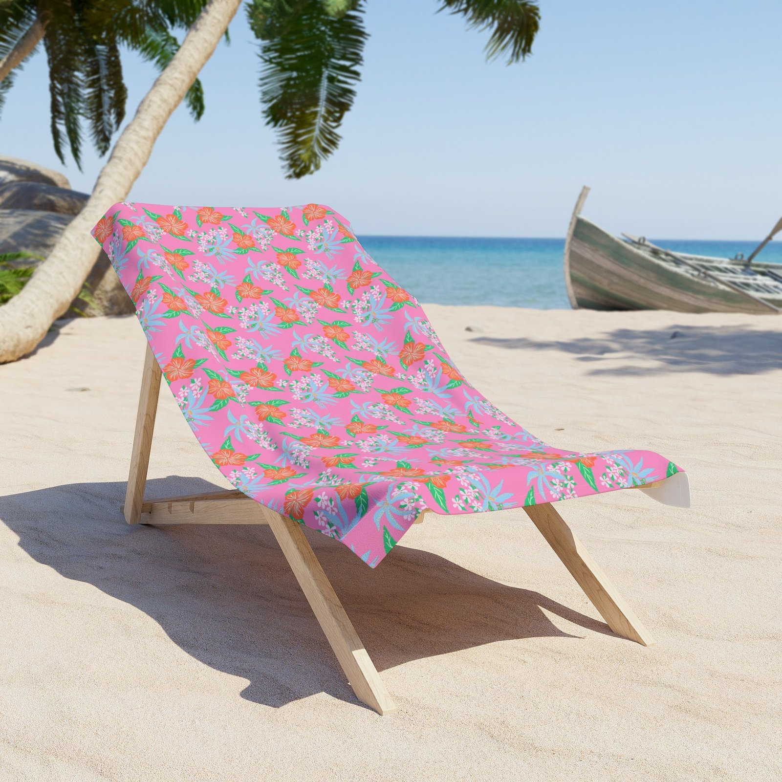 Arden Pink Tropical Hibiscus Beach & Bath Towel
