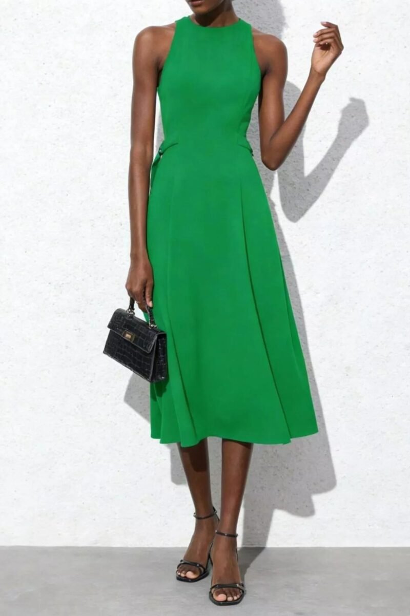 Tie-Waist Sleeveless Midi Dress