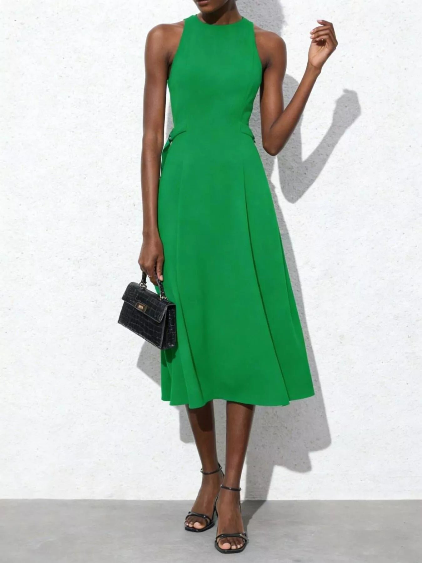 Tie-Waist Sleeveless Midi Dress
