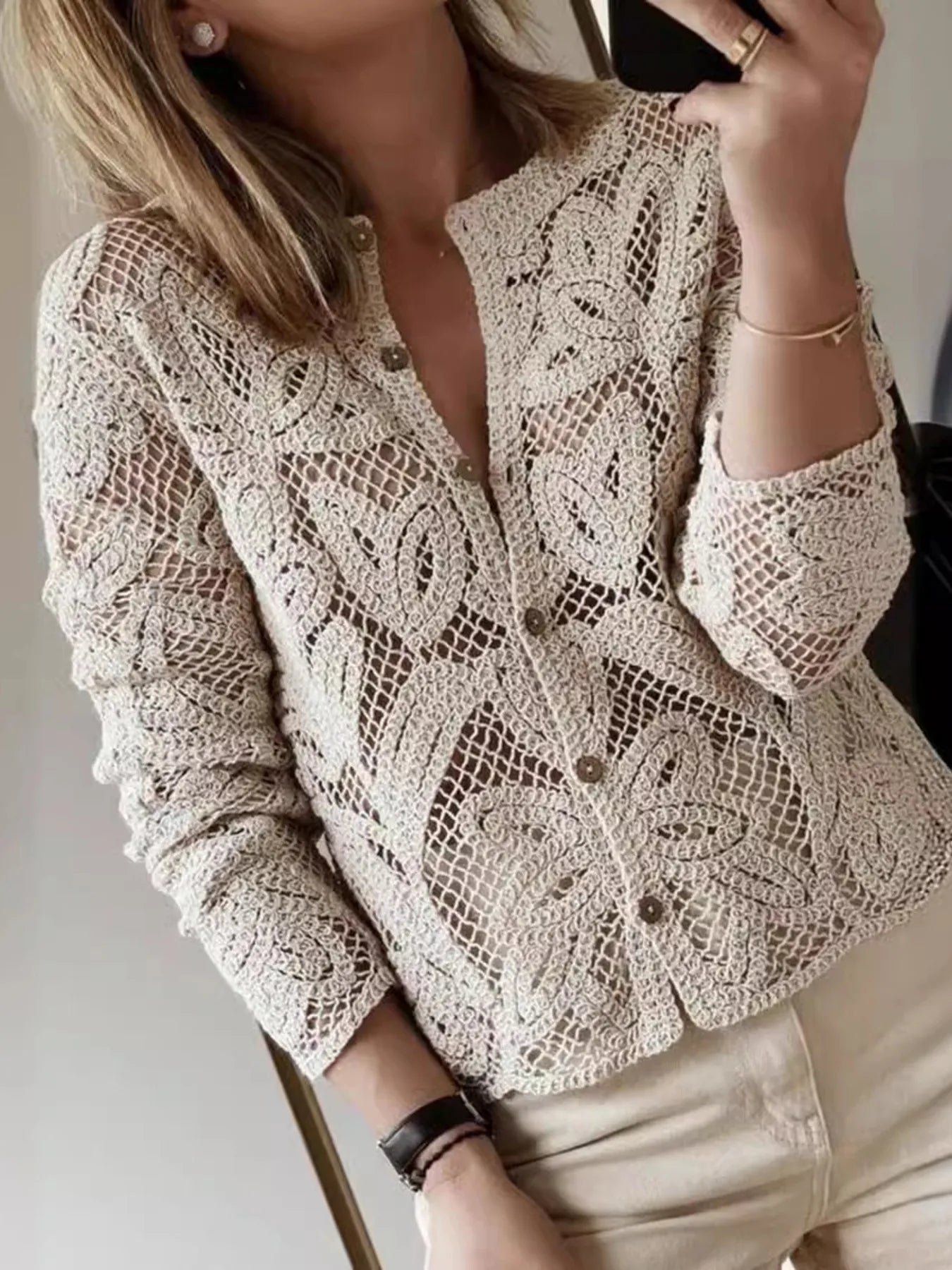 Kiara Crochet Button-Up Shirt