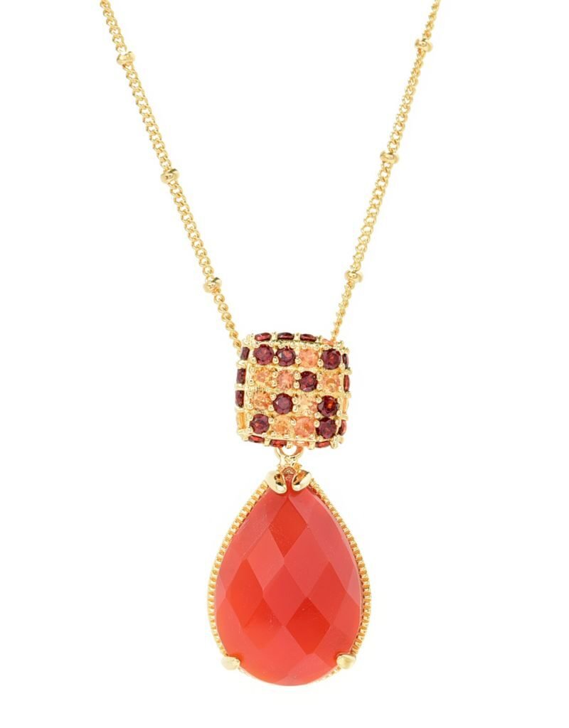 18K Gold Plated 20x14mm Chalcedony & Multi Gemstone Pendant w/ 18"+3" Chain