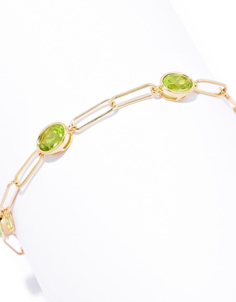 18K Gold Plated 7x5mm Oval Arizona Peridot Choice of Size Paperclip Bracelet