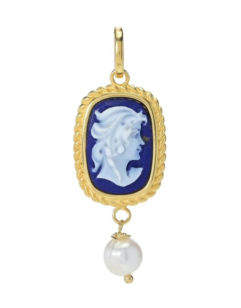 Cameo Italiano 18K Gold Plated "Raffaello" Blue Agate & Cultured Pearl Pendant