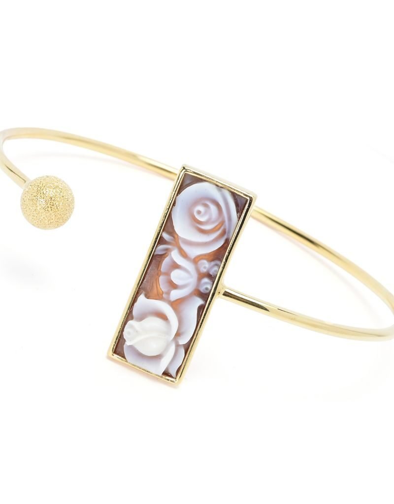Cameo Italiano 18K Gold Plated "Minima" Rose Shell Cameo Cuff Bracelet