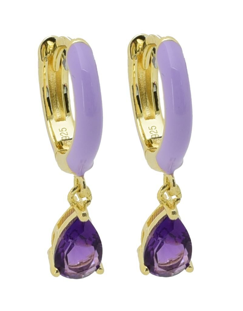 18K Gold Plated Choice of Enamel & Gemstone Charm Hoop Earrings