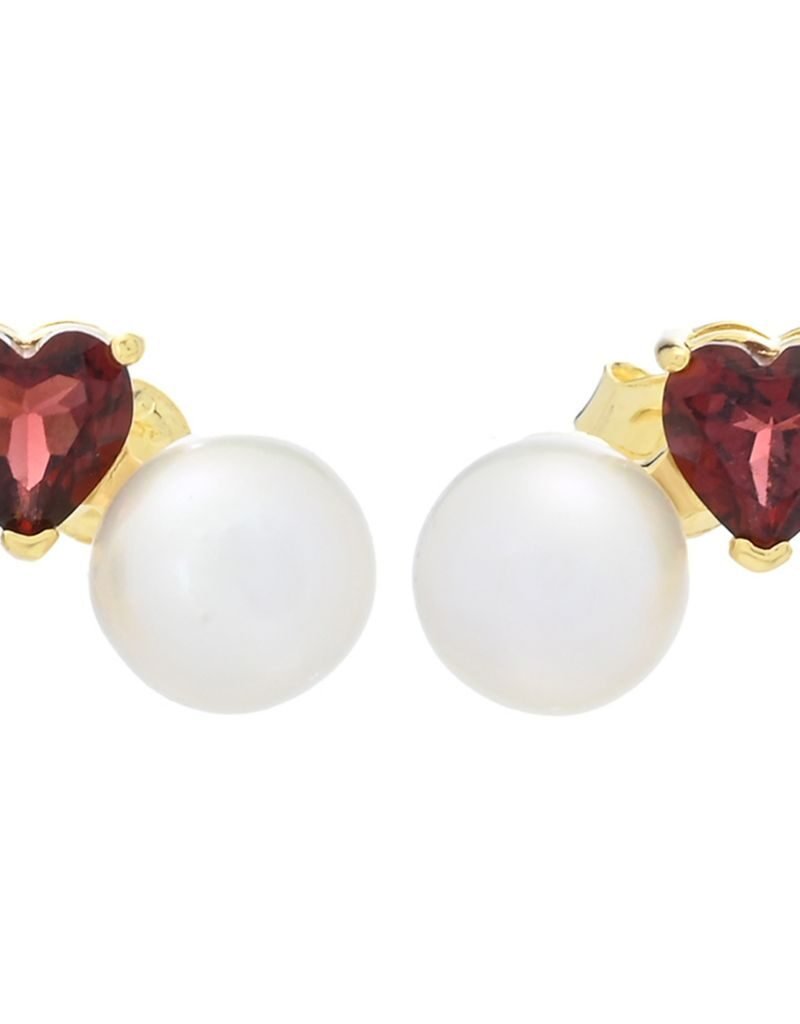 18K Gold Plated "Hollywood" Cultured Pearl & Gem "Toi et Moi" Stud Earrings