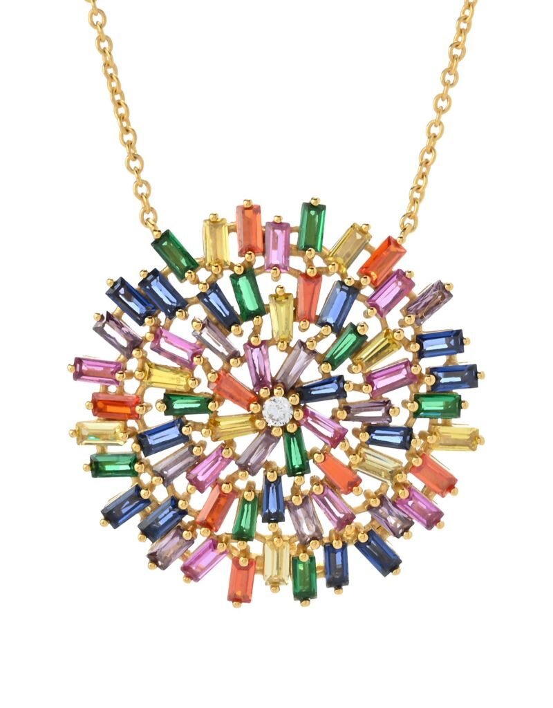 Color Crush Gold or Platinum Plated Simulated Gemstone Pendant w/ Chain
