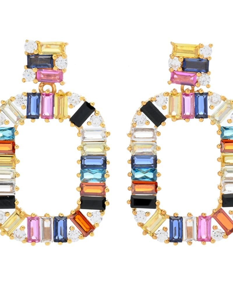 Color Crush Gem Baguette Open Drop Earrings