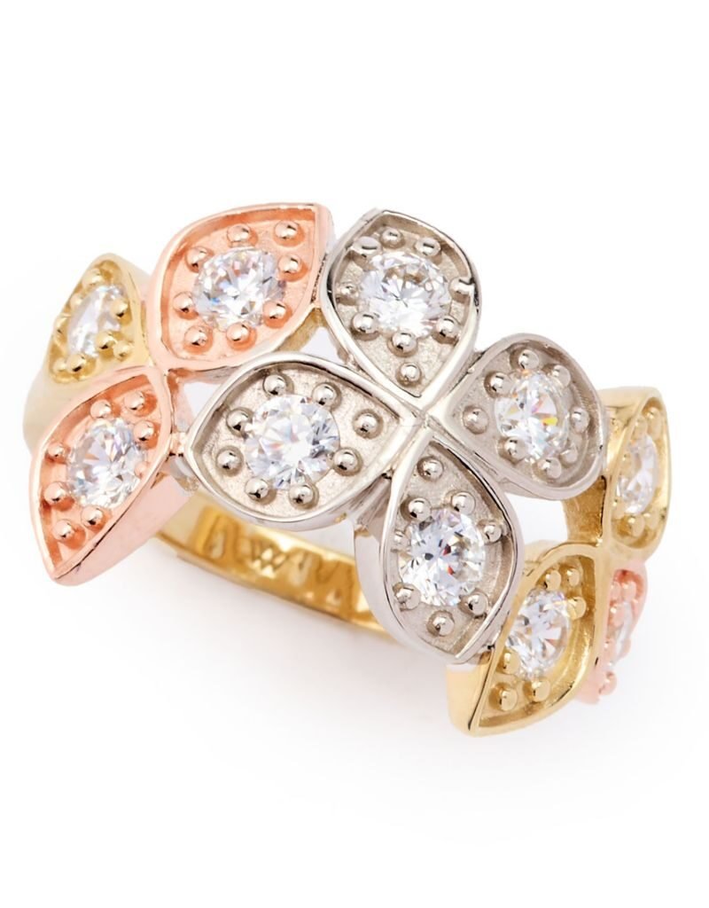 Brilliante Tri-Color 1.00 DEW Simulated Diamond Flower Ring