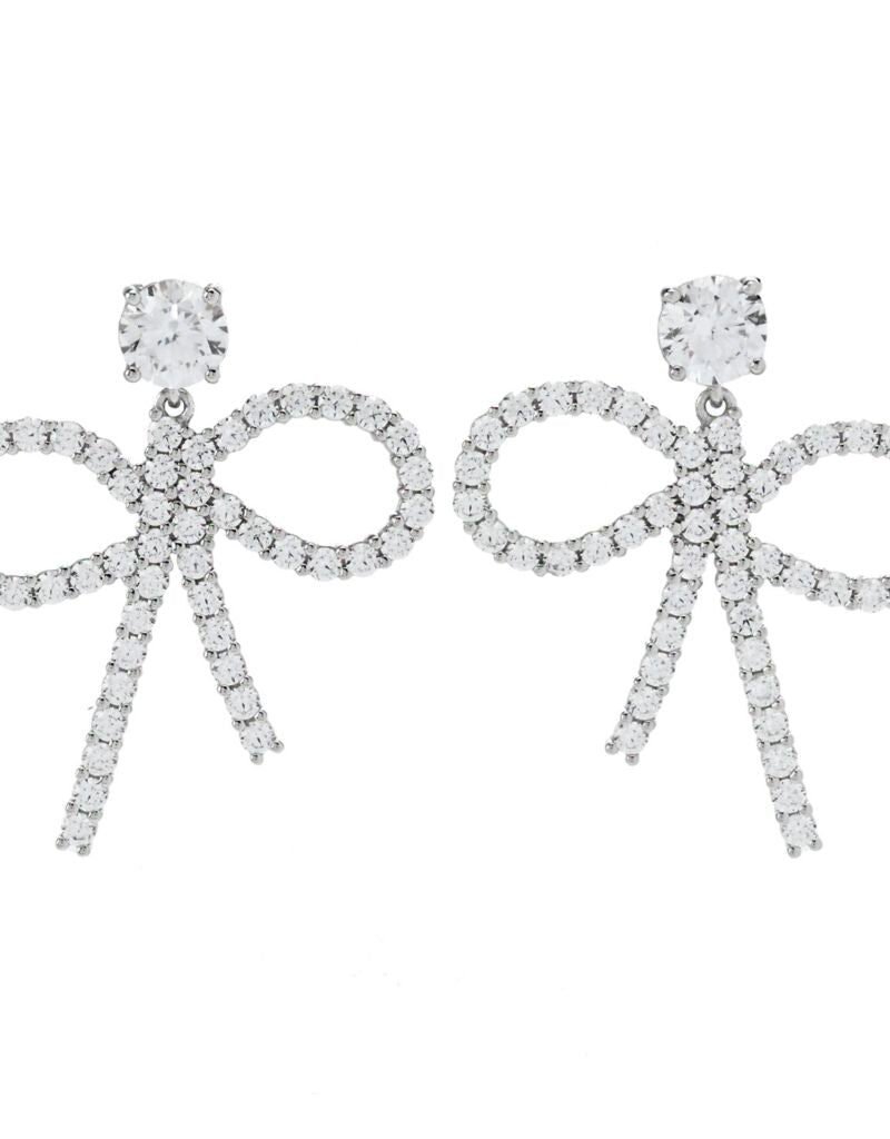 Brilliante Platinum Plated 4.94 DEW Simulated Diamond Bow Drop Earrings