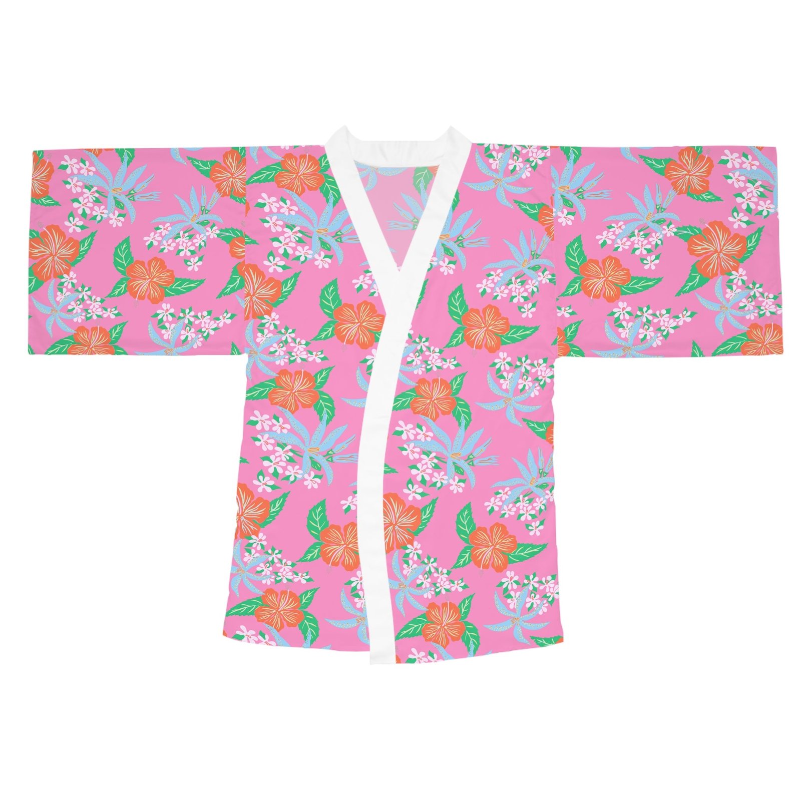 Pink Tropical Hibiscus Kimono Robe