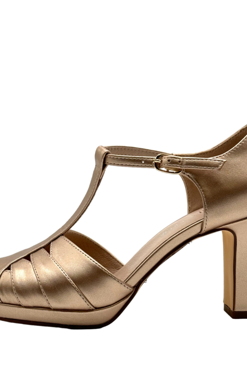 Francine T-Strap Heels in Gold, Black, White, or Silver