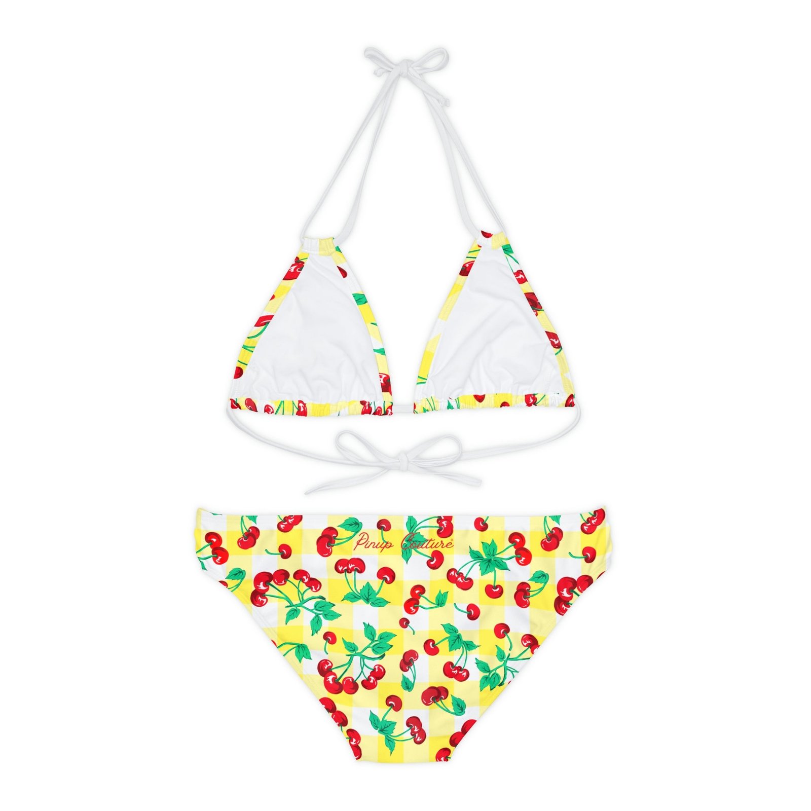 Alex Yellow Gingham Cherry Print Strappy Bikini Set