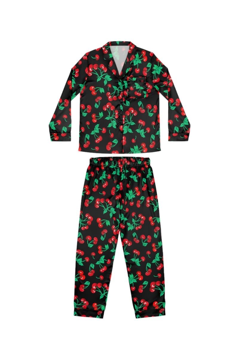 Pajama Game in Black Cherry Girl Satin 2 Piece Button Up PJ Set
