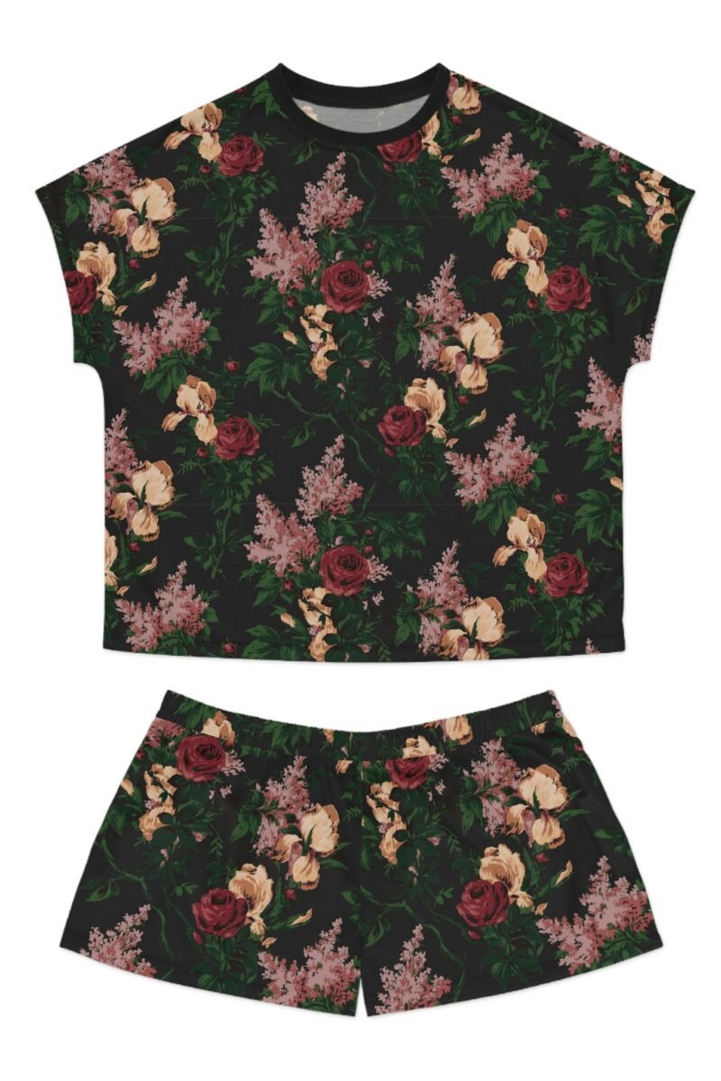 TGIF Sleepover PJs in Dark Bella Roses Tee & Pajama Shorts-Set.