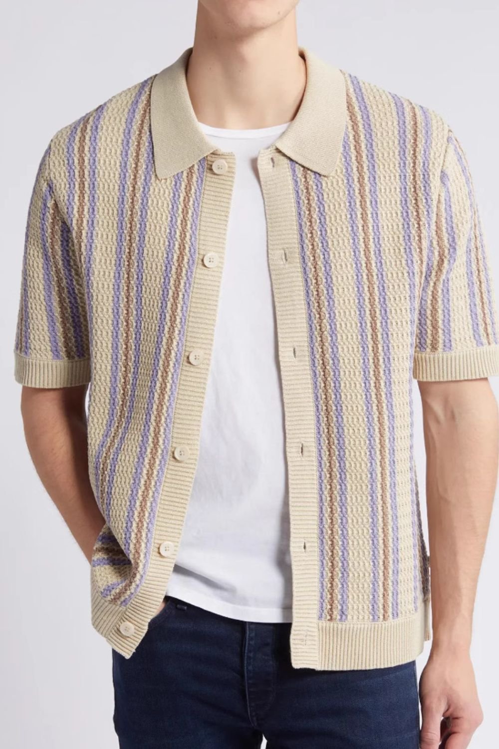 Como Men's Plus Size Striped Button Down Short Sleeve Shirt| Poundton