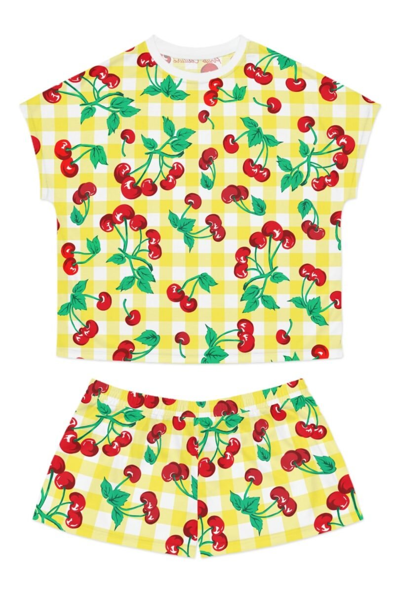 TGIF Sleepover PJs in Cherry Girl Yellow & White Gingham Tee & Pajama Shorts-Set