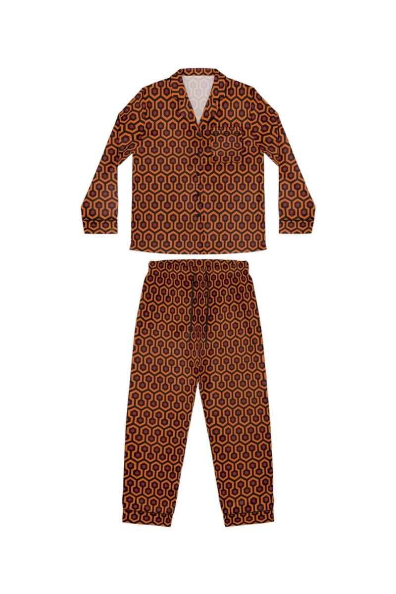 Pajama Game in Hotel Hexagon Satin 2 Piece Button Up PJ Set