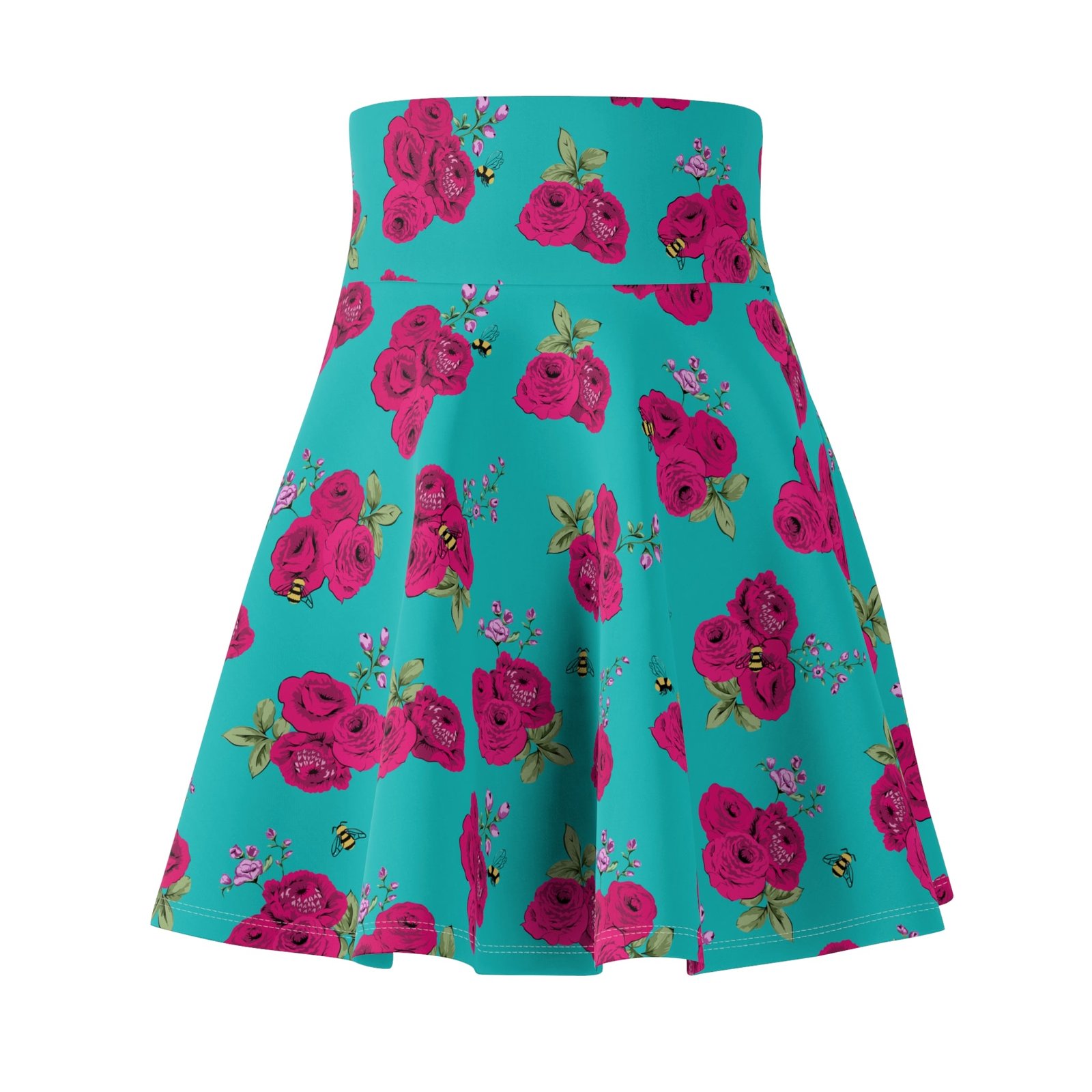 Louisa Turquoise Bee Floral Skater Skirt Swim Coverup