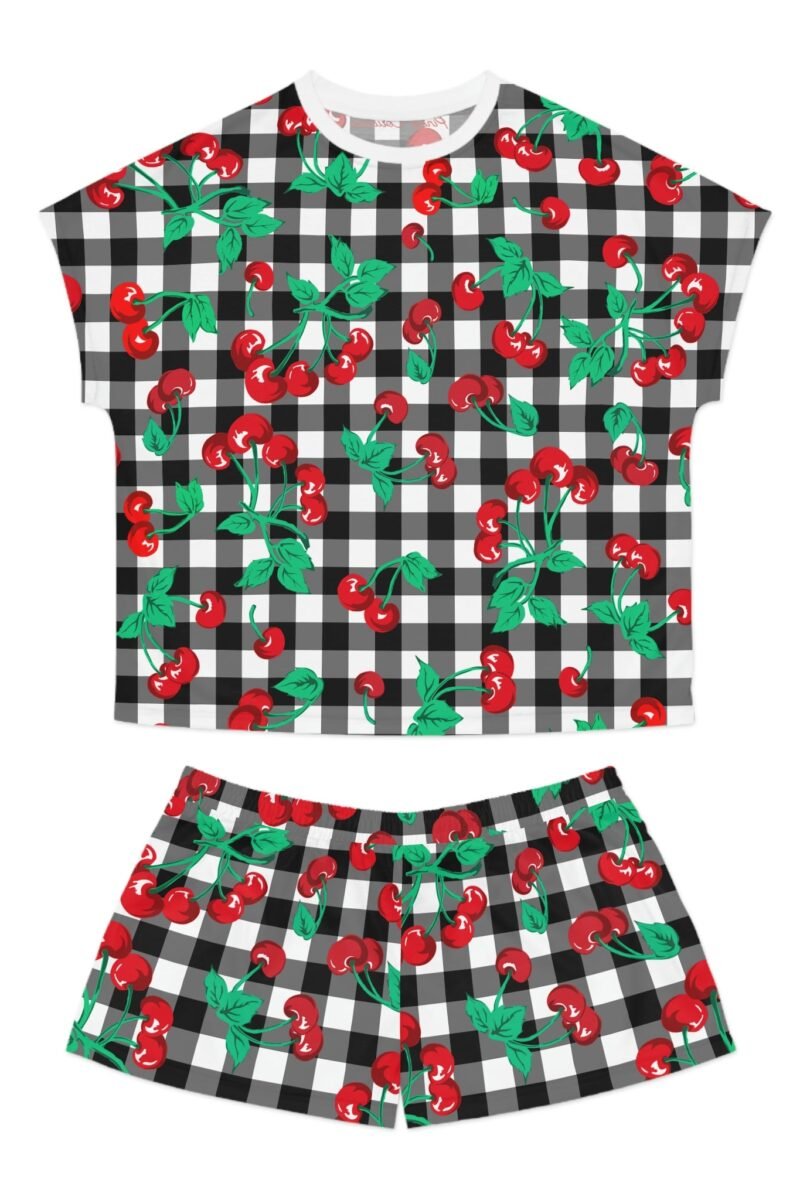TGIF Sleepover PJs in Black & White Gingham Cherry Girl Tee & Pajama Shorts-Set