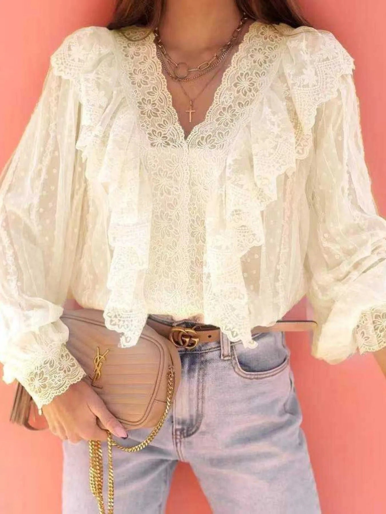 Celeste Lace Trim Ruffle Blouse | 2 Colors
