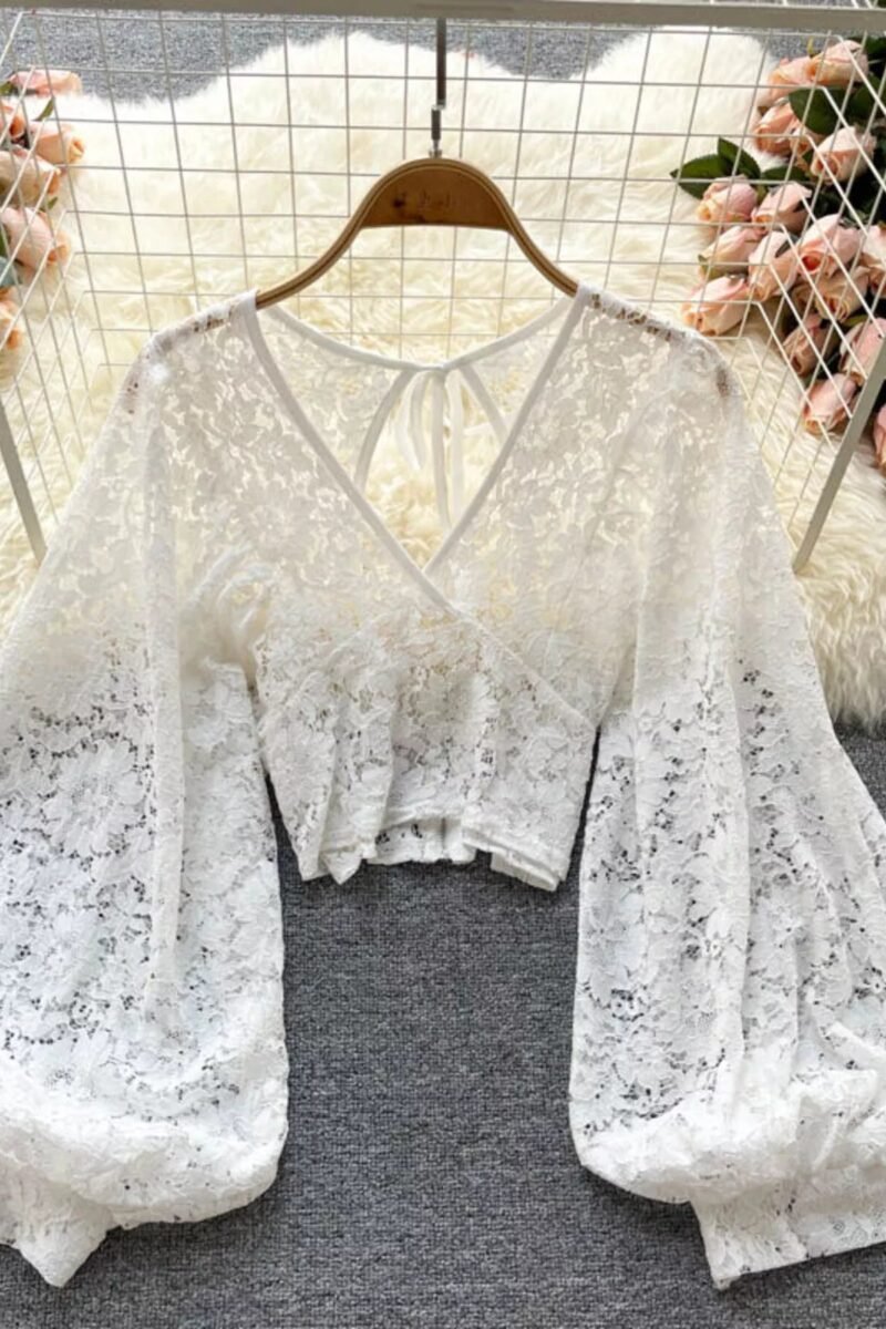 Bardot Lace Tie-Back Long-Sleeve Top | 3 Colors