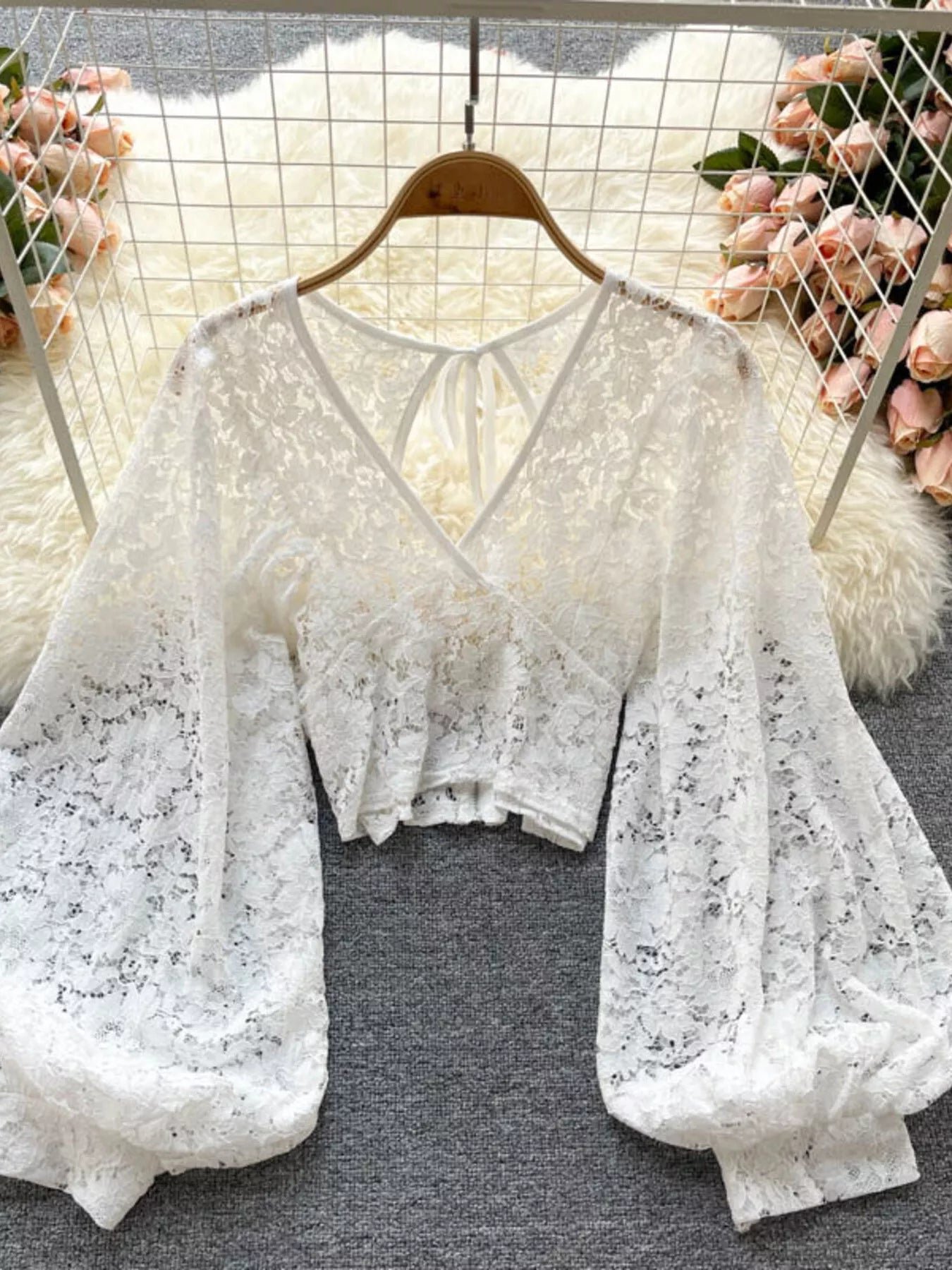 Bardot Lace Tie-Back Long-Sleeve Top | 3 Colors