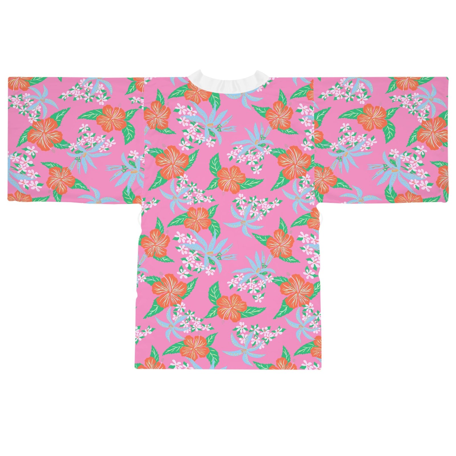 Pink Tropical Hibiscus Kimono Robe