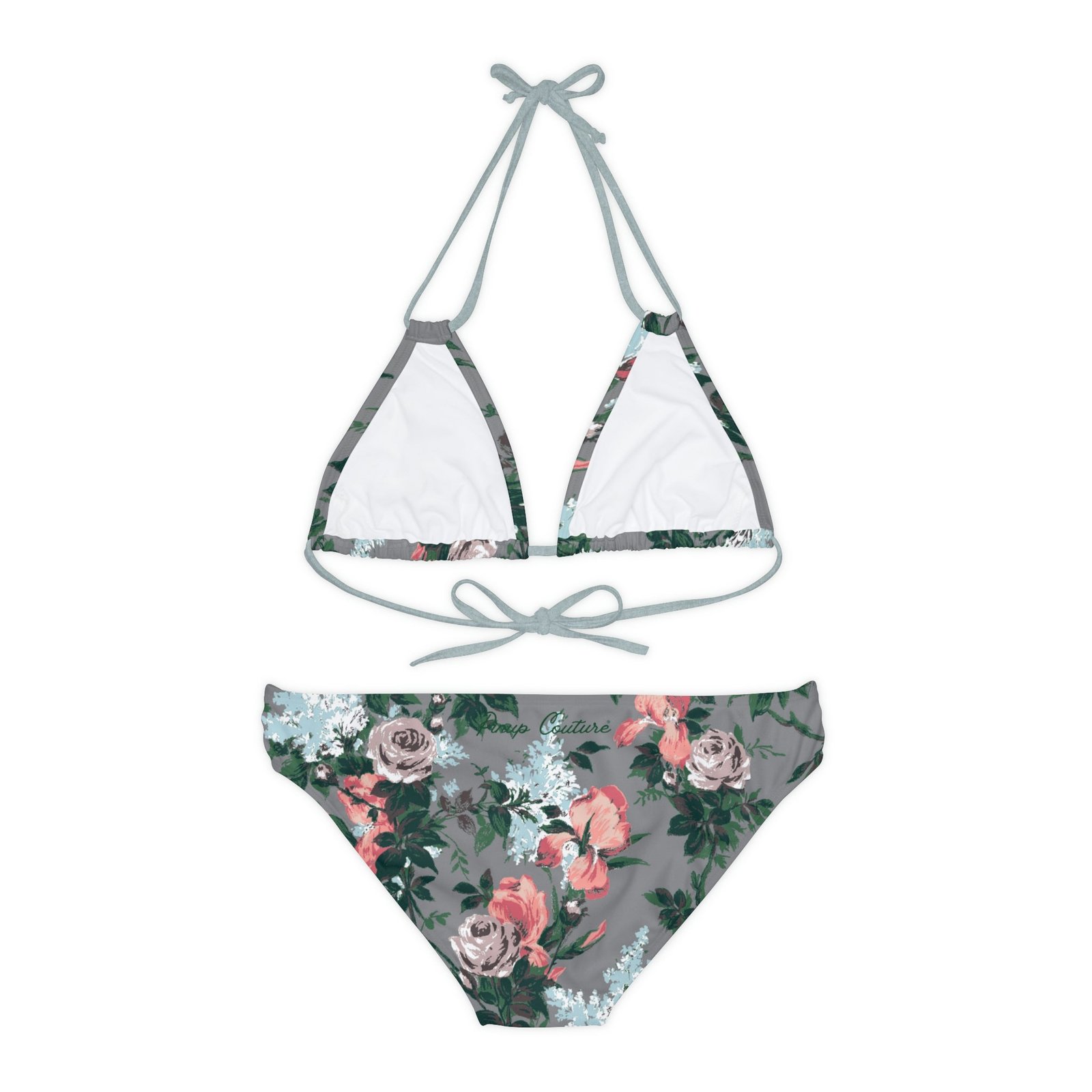 Antoinette Grey Bella Roses Strappy Bikini Set