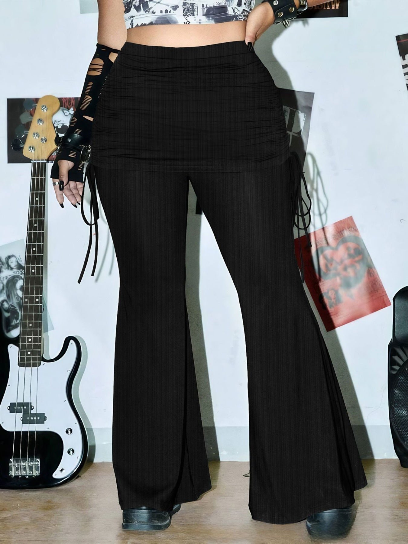 High-Rise Ribbed Flare Pants - Plus Sizes Only