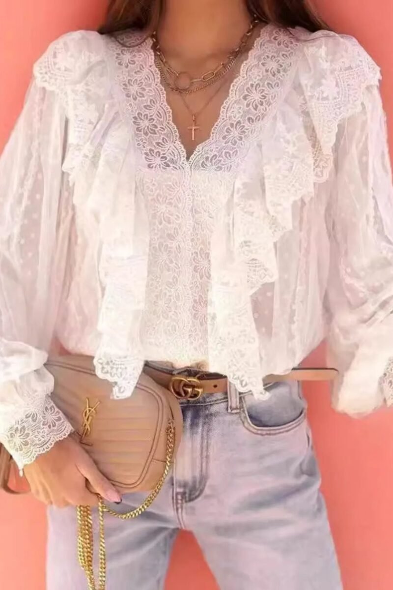 Celeste Lace Trim Ruffle Blouse | 2 Colors