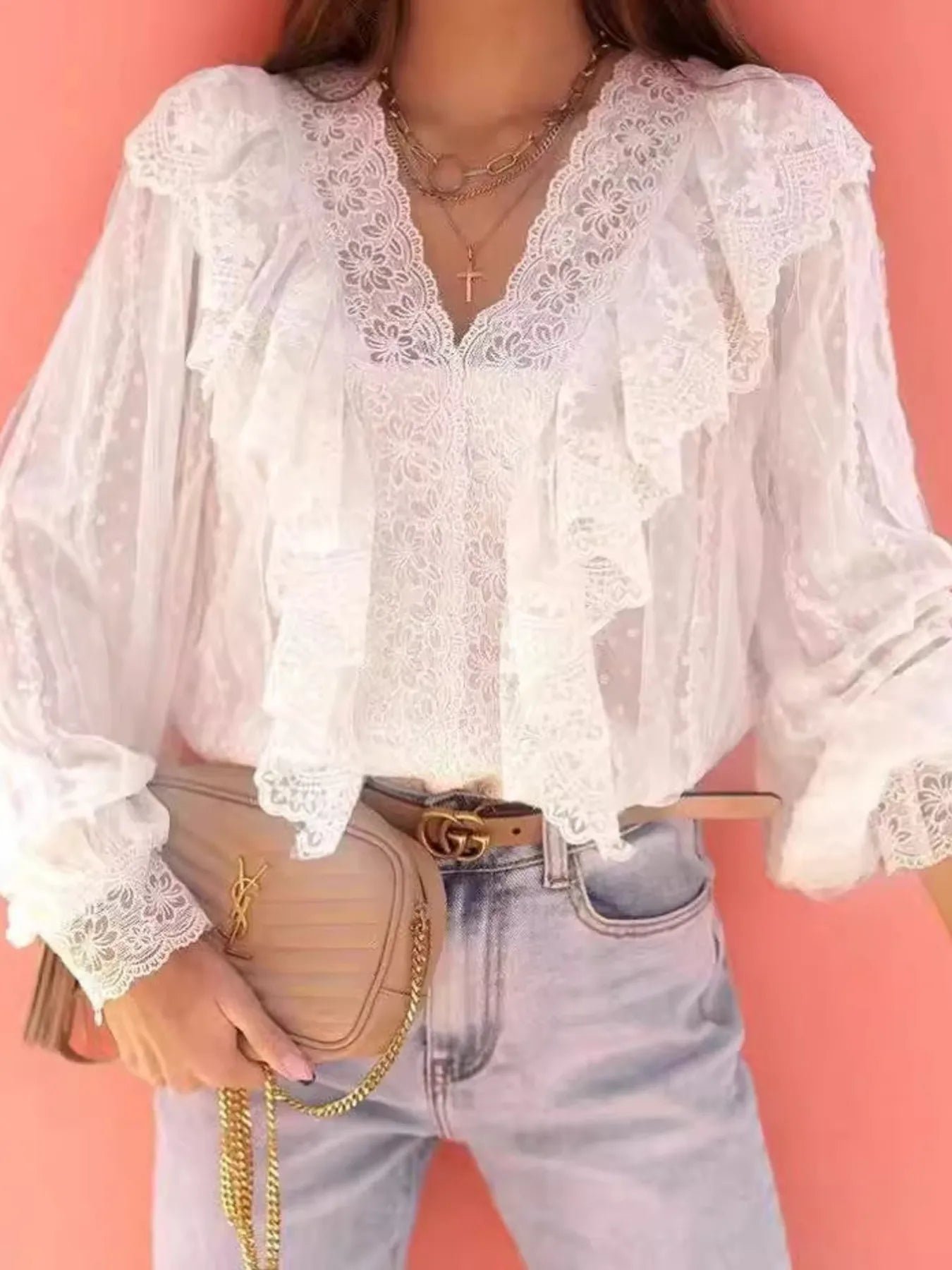 Celeste Lace Trim Ruffle Blouse | 2 Colors
