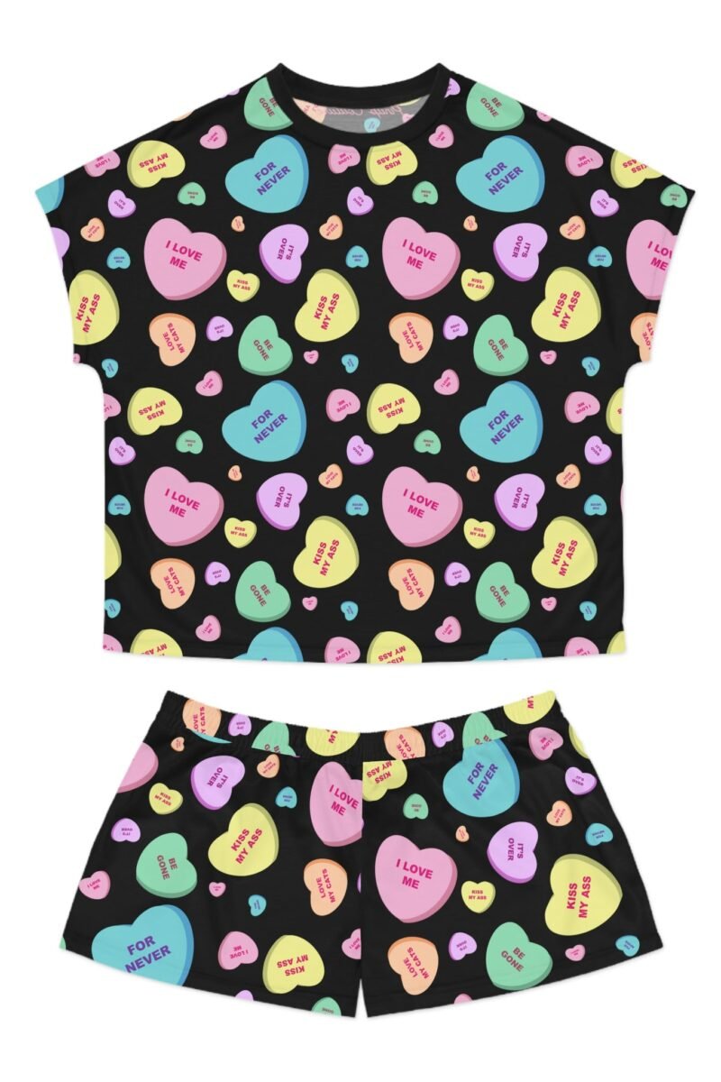 TGIF Sleepover PJs in Black Bitter Candy Hearts Tee & Pajama Shorts-Set
