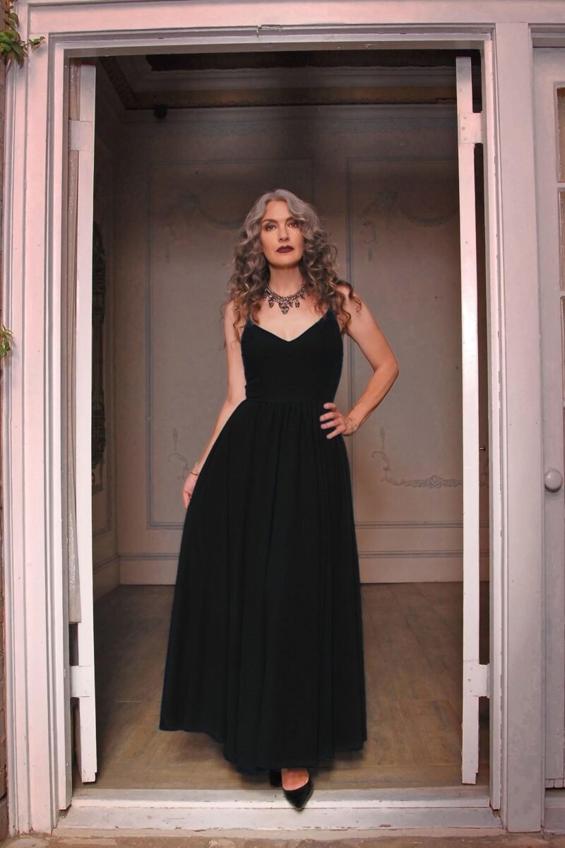 Amalie Ballerina Daytime Maxi Gown in Solid Black