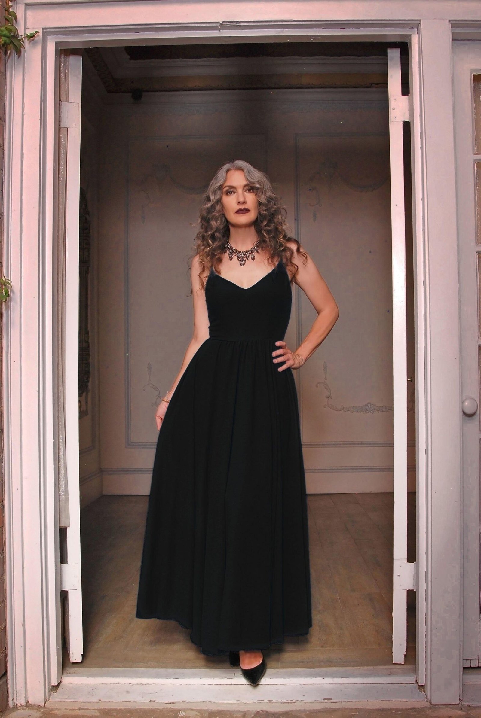 Amalie Ballerina Daytime Maxi Gown in Solid Black