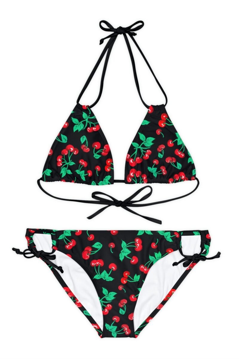 Alex Strappy Bikini Set in Black Vintage Cherry Print