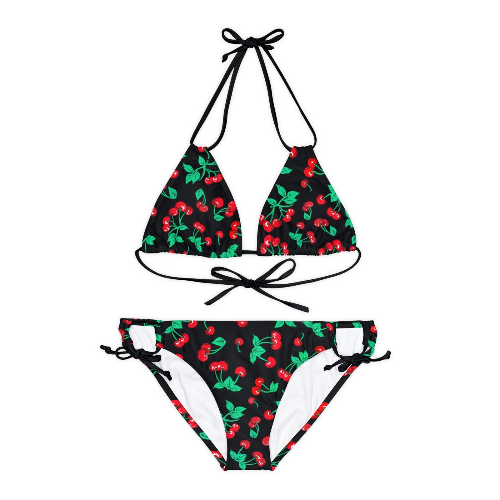 Alex Strappy Bikini Set in Black Vintage Cherry Print