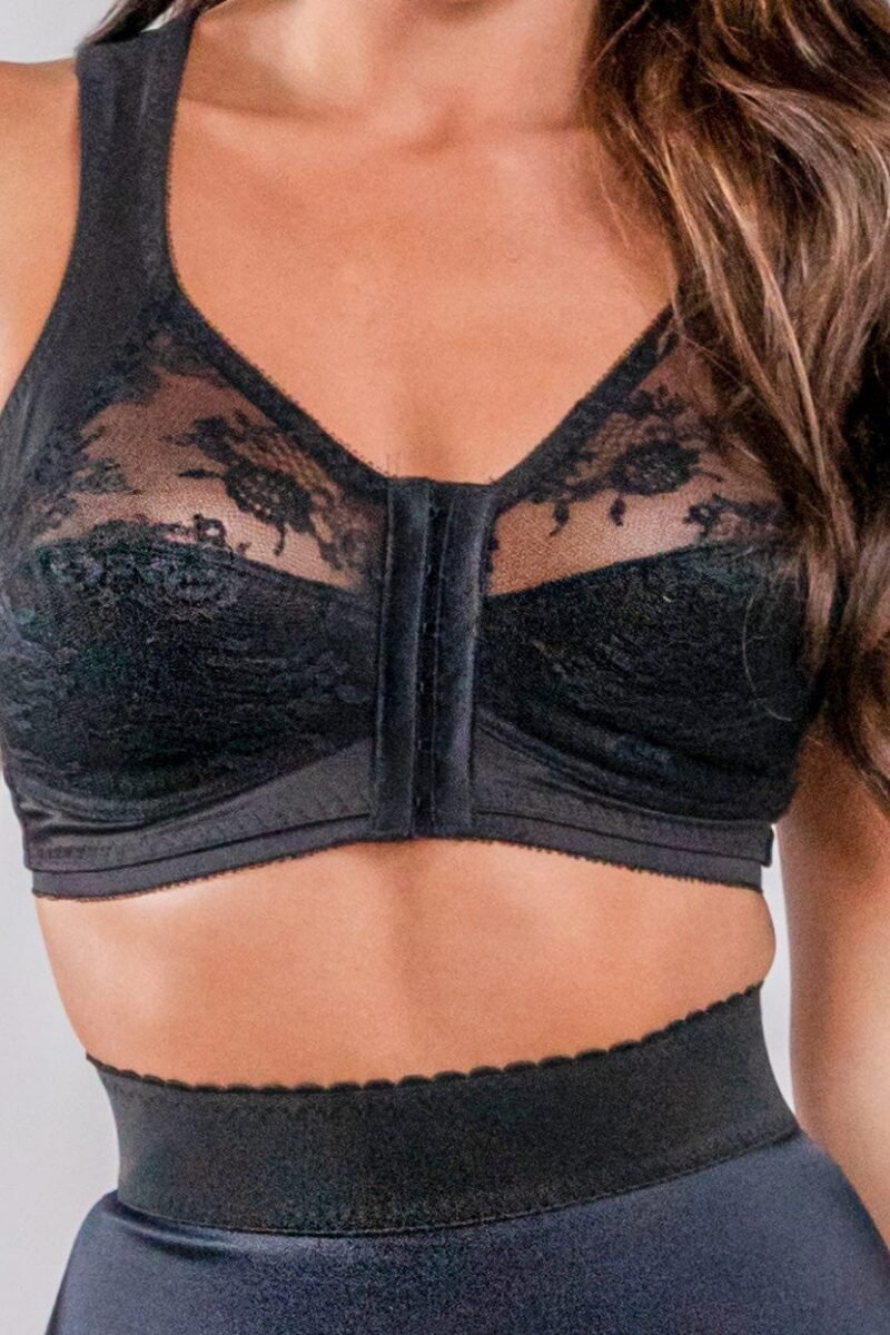 Front-Closure Bandeau Bra in Black