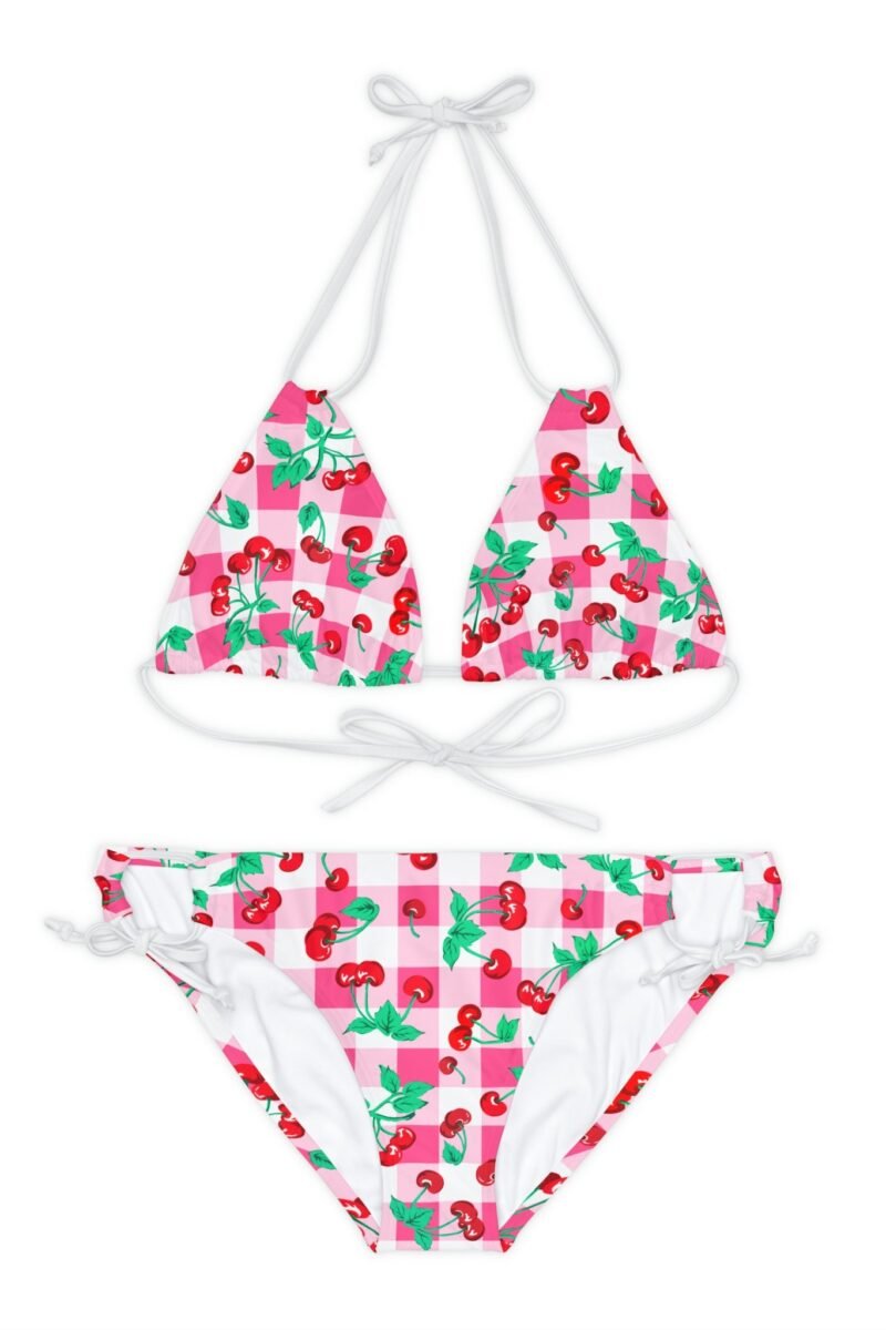 Alex Pink Vintage Gingham Cherry Print Strappy Bikini Set