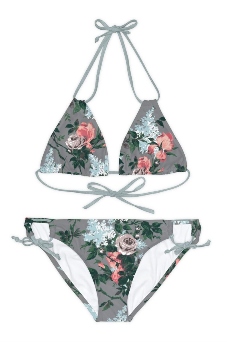 Antoinette Grey Bella Roses Strappy Bikini Set