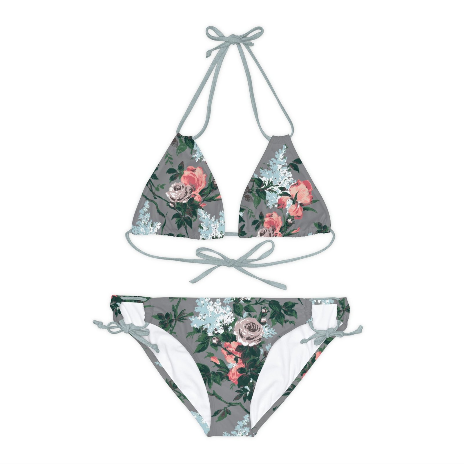 Antoinette Grey Bella Roses Strappy Bikini Set