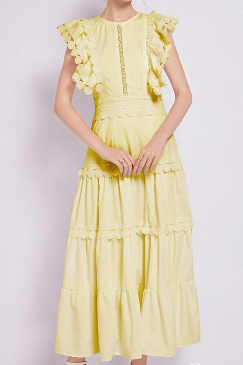 Flutter Sleeve Tiered Maxi Dress with Embroidered Trim | 3 Colors