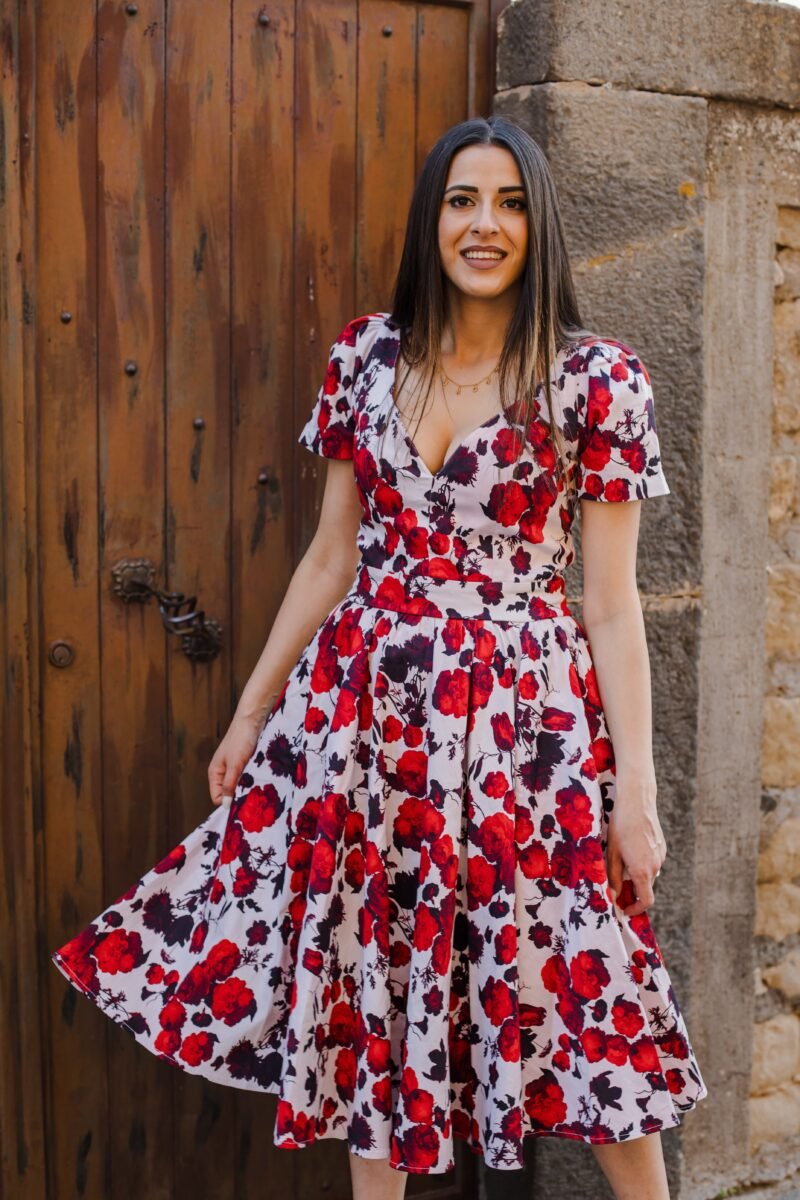 Lilith Swing Dress in Red Fiori Dolce