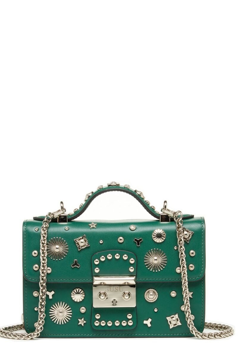 The Hollywood Studded Leather Crossbody Bag Evergreen