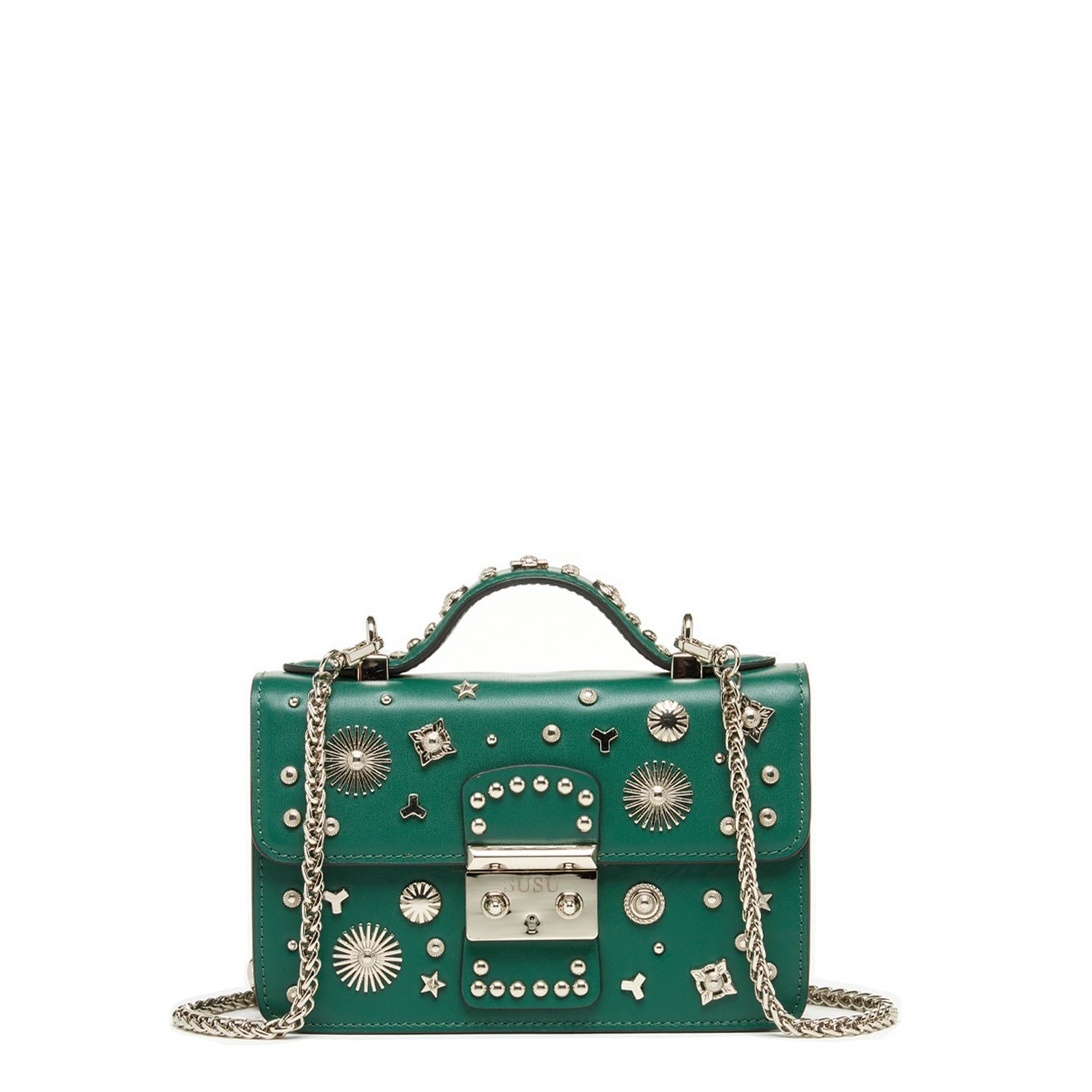 The Hollywood Studded Leather Crossbody Bag Evergreen
